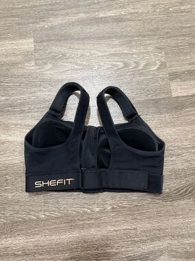 NWOT SHEFIT Black Front-Zip High-Impact Sports Bra with Hook-and-Loop Band